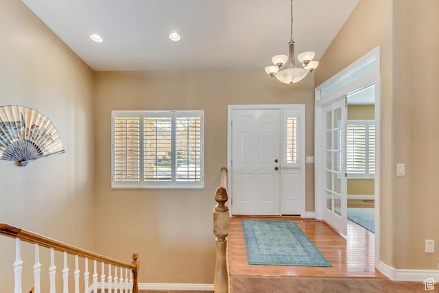 92 W Centerville Commons Way, Centerville, UT 84014 - foyer featuring a notable chandelier, wood finished floors, recessed lighting, and baseboards