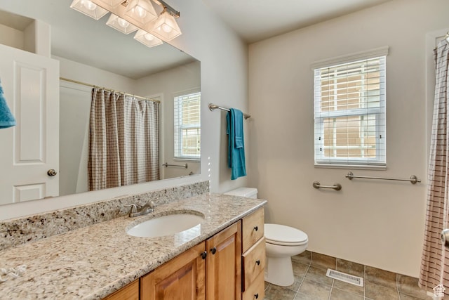 92 W Centerville Commons Way, Centerville, UT 84014 - full bathroom with visible vents, toilet, curtained shower, tile patterned flooring, and vanity