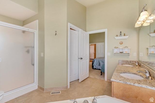 92 W Centerville Commons Way, Centerville, UT 84014 - full bath with tile patterned flooring, a shower stall, visible vents, and a sink