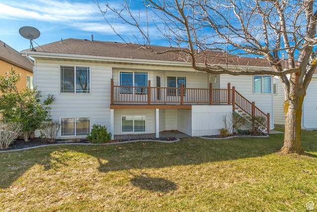 92 W Centerville Commons Way, Centerville, UT 84014 - rear view of house featuring a yard, roof with shingles, and stairs