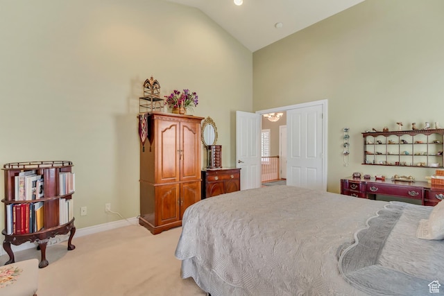 92 W Centerville Commons Way, Centerville, UT 84014 - bedroom with light colored carpet, high vaulted ceiling, and baseboards