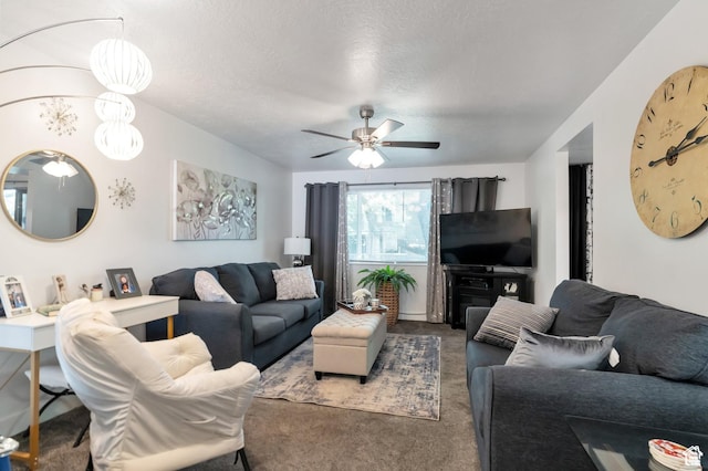 1333 S Lorl Ln E Unit 6, Ogden, UT 84404 - living room with carpet flooring, a textured ceiling, and a ceiling fan