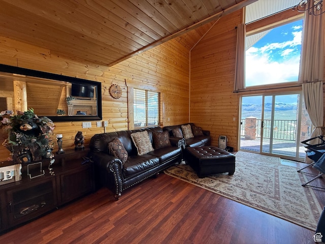 8043 E Badger Dr N, Heber City, UT 84032 - living area featuring wood ceiling, high vaulted ceiling, wood walls, and wood finished floors