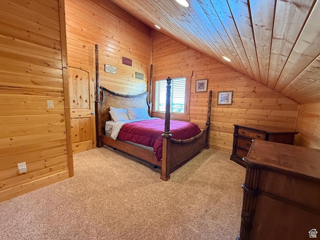 8043 E Badger Dr N, Heber City, UT 84032 - bedroom featuring vaulted ceiling, wood walls, carpet, recessed lighting, and wooden ceiling
