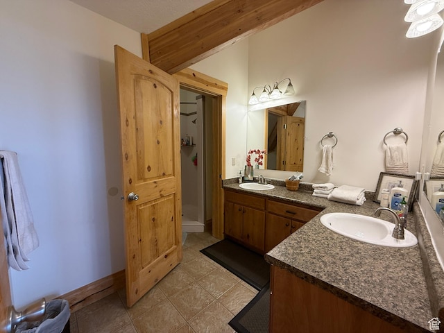 8043 E Badger Dr N, Heber City, UT 84032 - bathroom with double vanity, a shower stall, and tile patterned flooring