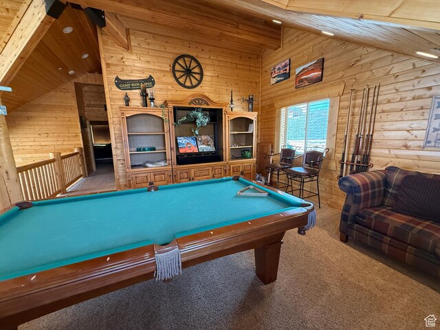 8043 E Badger Dr N, Heber City, UT 84032 - playroom with wooden walls, carpet floors, pool table, and wooden ceiling