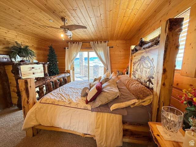 8043 E Badger Dr N, Heber City, UT 84032 - carpeted bedroom with wooden ceiling, wooden walls, and access to exterior