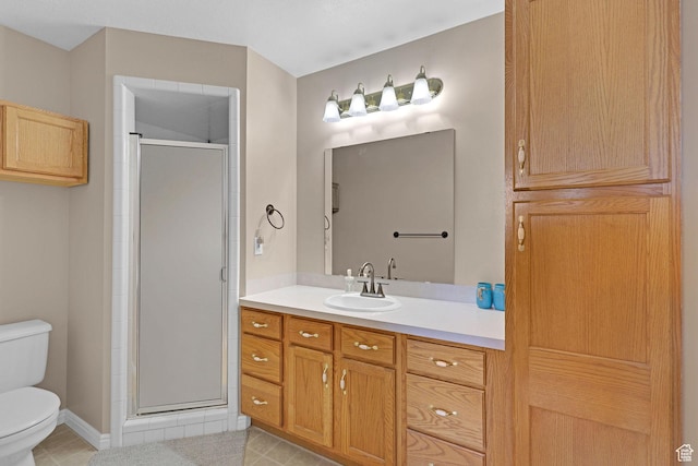 518 W 1330 N, Logan, UT 84341 - full bath featuring toilet, a stall shower, vanity, tile patterned floors, and baseboards