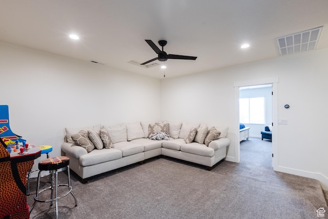 560 N Ventura Ln, Washington, UT 84780 - living area with visible vents, recessed lighting, carpet flooring, baseboards, and ceiling fan