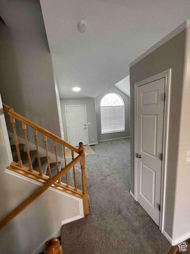 1217 E 3025 N, Layton, UT 84040 - stairway with vaulted ceiling, carpet, and baseboards
