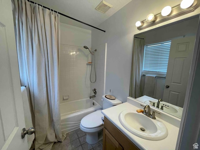 1217 E 3025 N, Layton, UT 84040 - bathroom with tile patterned floors, visible vents, toilet, shower / bath combination with curtain, and vanity