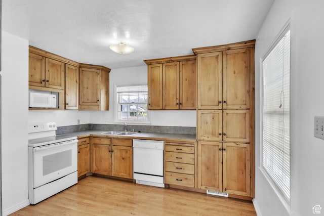 770 W 700 N, Provo, UT 84601 - kitchen featuring white appliances, a sink, light wood-type flooring, and brown cabinetry
