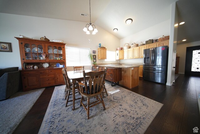 742 N Stonne Ln, Kaysville, UT 84037 - dining room with high vaulted ceiling, dark wood finished floors, and a chandelier