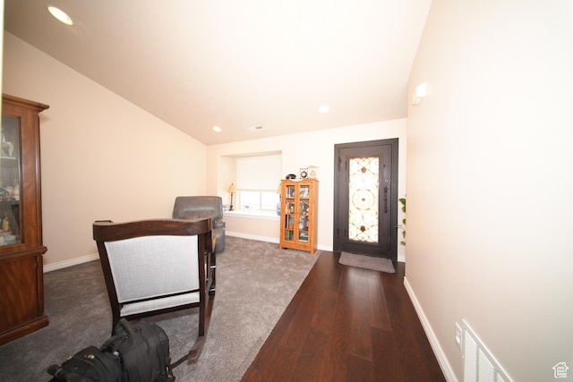 742 N Stonne Ln, Kaysville, UT 84037 - foyer with dark wood-style floors, lofted ceiling, and recessed lighting
