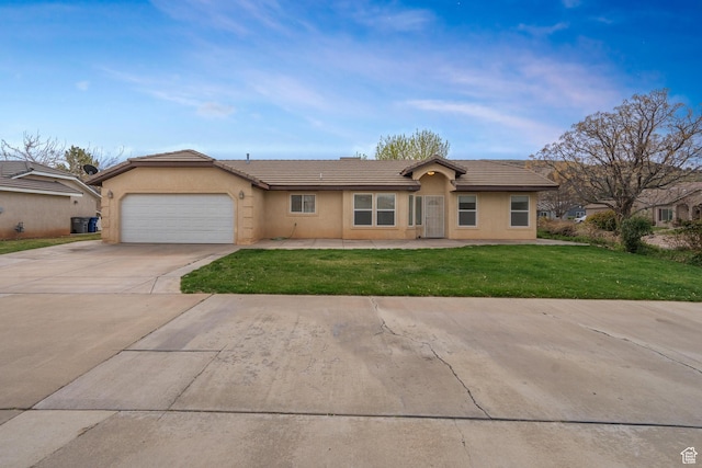 2163 W 127 S, Hurricane, UT 84737 - ranch-style home featuring a garage, concrete driveway, a front yard, a tile roof, and stucco siding