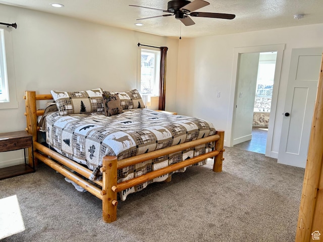 640 S 100 E, Mantua, UT 84324 - carpeted bedroom with recessed lighting, baseboards, a textured ceiling, and a ceiling fan