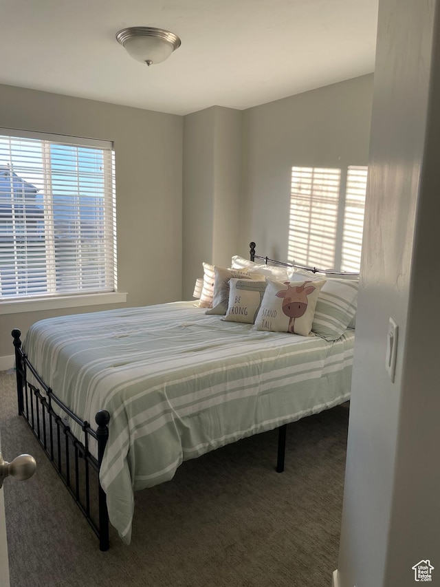 carpeted bedroom featuring multiple windows