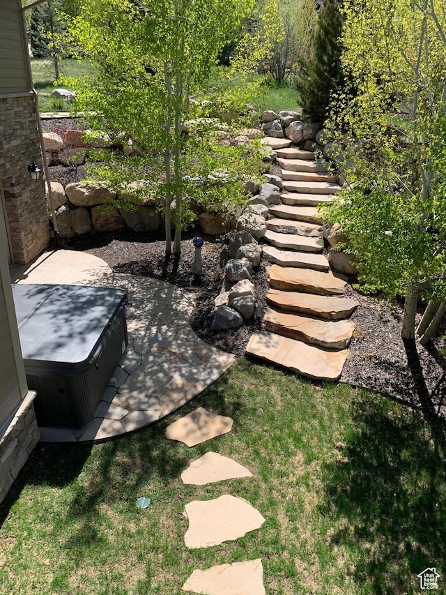 946 S Meadow Lark Ln E, Huntsville, UT 84317 - view of yard with a patio and a hot tub