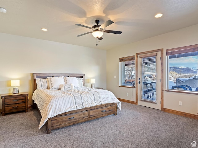 946 S Meadow Lark Ln E, Huntsville, UT 84317 - bedroom featuring carpet flooring, baseboards, access to outside, and ceiling fan