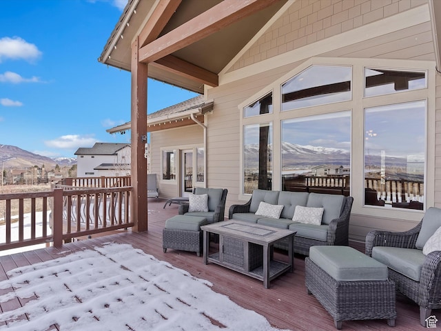 946 S Meadow Lark Ln E, Huntsville, UT 84317 - wooden terrace with outdoor lounge area and a mountain view