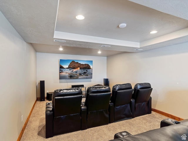 946 S Meadow Lark Ln E, Huntsville, UT 84317 - home theater room featuring baseboards, a tray ceiling, visible vents, and carpet