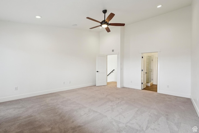 1127 N 520 W Unit 40, Midway, UT 84049 - unfurnished room with carpet floors, high vaulted ceiling, ceiling fan, baseboards, and recessed lighting