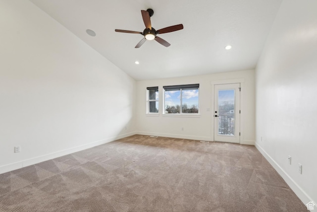1127 N 520 W Unit 40, Midway, UT 84049 - unfurnished room with carpet, ceiling fan, vaulted ceiling, baseboards, and recessed lighting