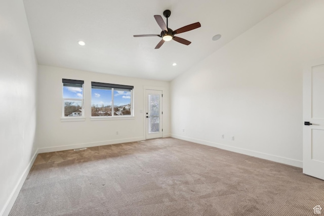 1127 N 520 W Unit 40, Midway, UT 84049 - carpeted empty room featuring lofted ceiling, ceiling fan, baseboards, and recessed lighting
