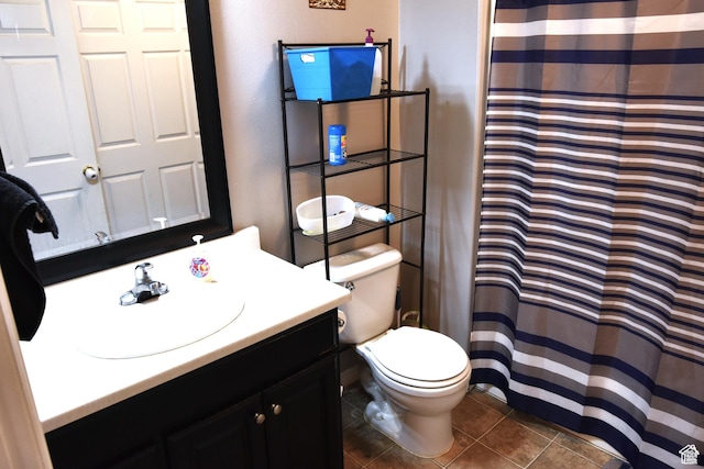 8196 N Cedar Springs Rd Unit 1, Eagle Mountain, UT 84005 - bathroom with toilet, vanity, tile patterned flooring, and curtained shower
