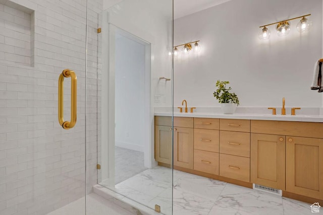 2878 W 2850 S, West Haven, UT 84401 - full bath with a tile shower, visible vents, marble finish floor, and a sink