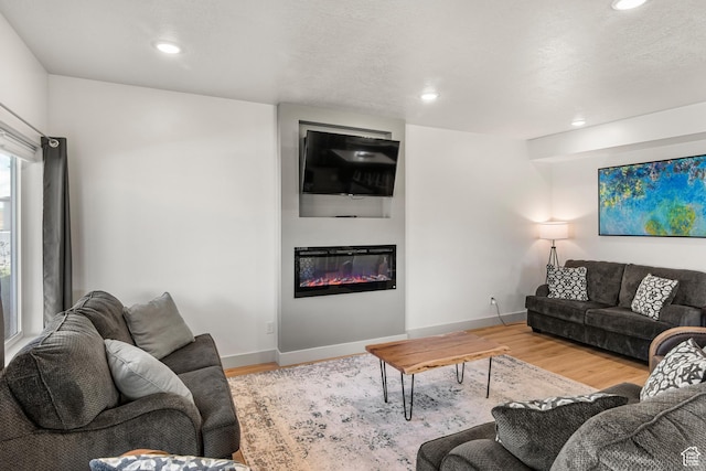 140 W 150th St S Unit D12, Garden City, UT 84028 - living area featuring a glass covered fireplace, baseboards, wood finished floors, and recessed lighting