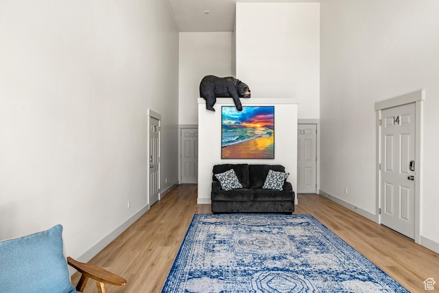 140 W 150th St S Unit D12, Garden City, UT 84028 - living area featuring a high ceiling, baseboards, and wood finished floors