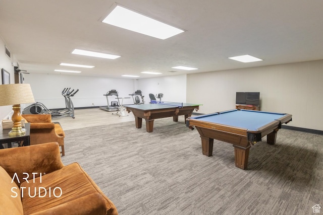 playroom featuring carpet flooring and billiards