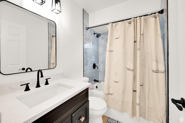 7898 N Tinamous Rd, Eagle Mountain, UT 84005 - full bathroom with toilet, vanity, and shower / bathtub combination with curtain