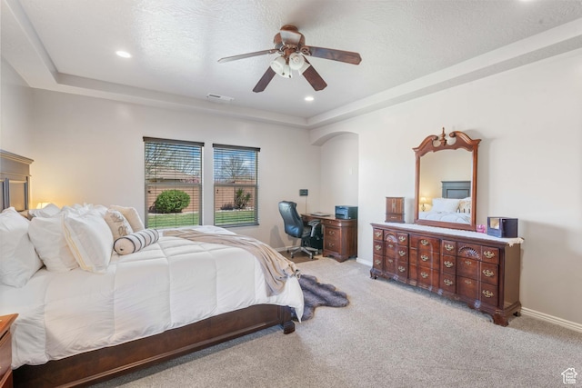 265 E Kimball Ct, Washington, UT 84780 - carpeted bedroom featuring visible vents, baseboards, recessed lighting, a textured ceiling, and a ceiling fan