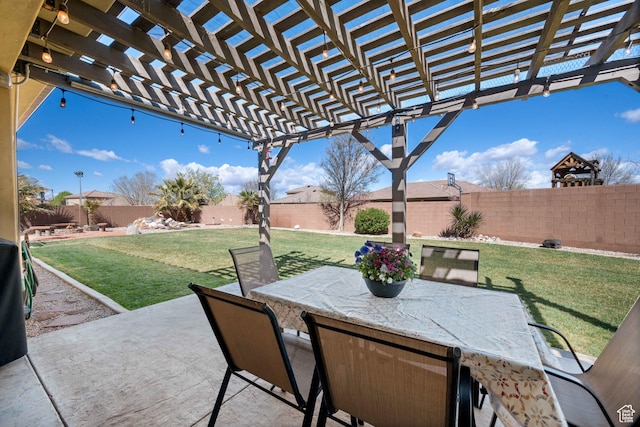 265 E Kimball Ct, Washington, UT 84780 - view of patio with a pergola, outdoor dining area, and a fenced backyard