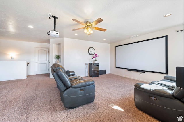 265 E Kimball Ct, Washington, UT 84780 - carpeted home theater with recessed lighting, a textured ceiling, and ceiling fan