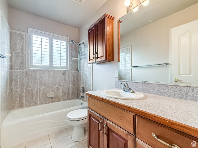 full bathroom with tile patterned flooring, vanity, toilet, and shower / bathing tub combination