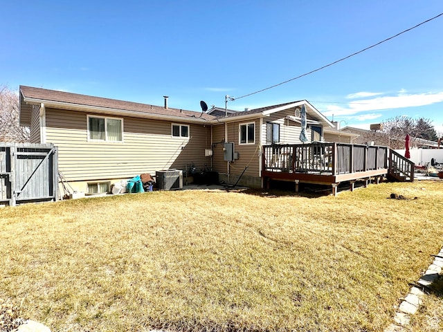 384 S 350 W, Vernal, UT 84078 - rear view of house with a wooden deck, central air condition unit, and a gate