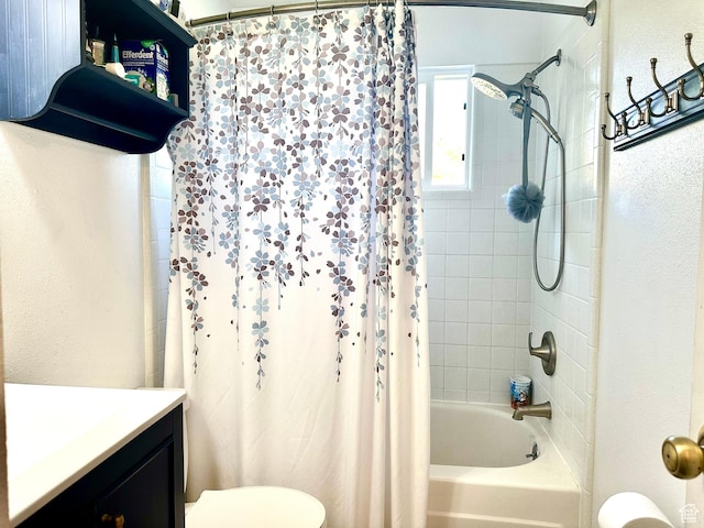 384 S 350 W, Vernal, UT 84078 - bathroom with vanity, shower / bath combination with curtain, toilet, and a textured wall