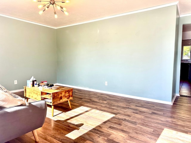 384 S 350 W, Vernal, UT 84078 - living area with a chandelier, crown molding, baseboards, and wood finished floors