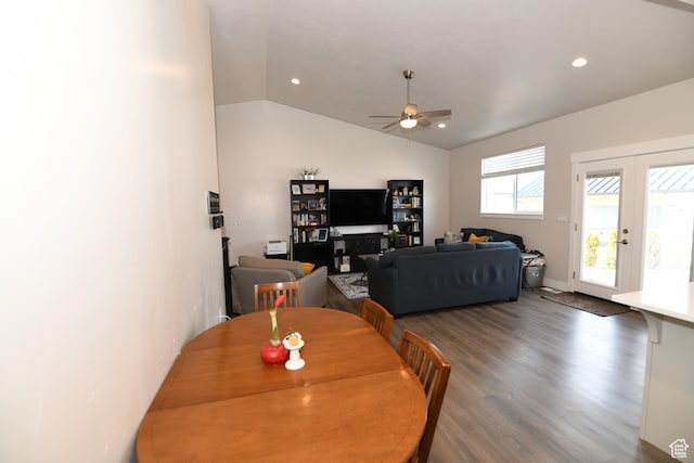 306 W 450 S, Ephraim, UT 84627 - dining room with ceiling fan, wood finished floors, vaulted ceiling, and recessed lighting