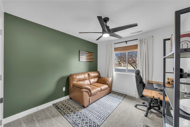 3231 S 300 W, Washington, UT 84780 - home office with carpet, visible vents, baseboards, and ceiling fan
