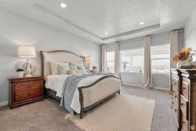 134 E Marciano Way, Grantsville, UT 84029 - bedroom with baseboards, a tray ceiling, recessed lighting, and light colored carpet