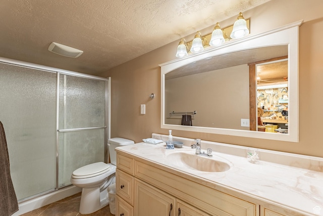 2602 W 1800 S, West Haven, UT 84401 - full bathroom with tile patterned floors, a textured ceiling, toilet, a shower stall, and visible vents
