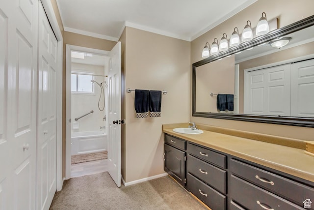 203 W Pheasantbrook Dr N, Centerville, UT 84014 - full bathroom featuring shower / washtub combination, vanity, crown molding, and baseboards