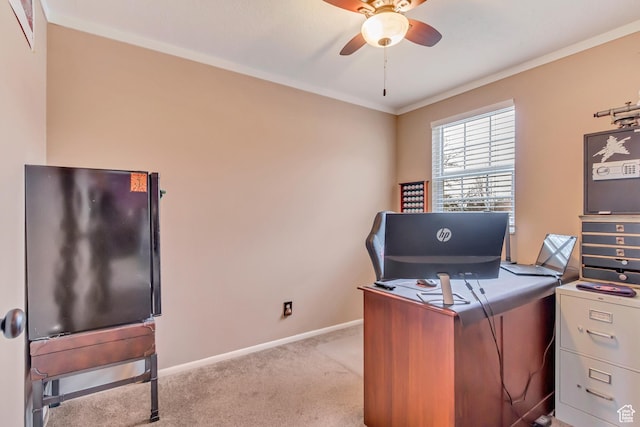 203 W Pheasantbrook Dr N, Centerville, UT 84014 - carpeted home office featuring baseboards, ceiling fan, and ornamental molding
