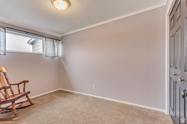 203 W Pheasantbrook Dr N, Centerville, UT 84014 - living area with a textured ceiling, baseboards, crown molding, and carpet