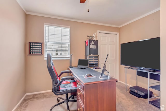 203 W Pheasantbrook Dr N, Centerville, UT 84014 - office space featuring a ceiling fan, crown molding, light colored carpet, and baseboards