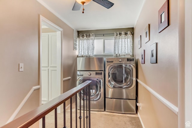 203 W Pheasantbrook Dr N, Centerville, UT 84014 - laundry room with laundry area, a ceiling fan, baseboards, and washing machine and clothes dryer